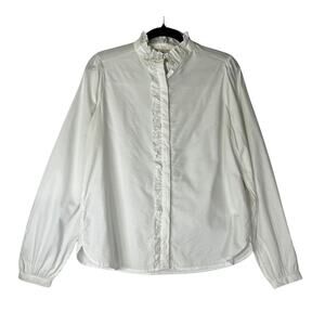 Loft White Long Sleeve Ruffle Collar & Placket Button Down Blouse Reg Size XS